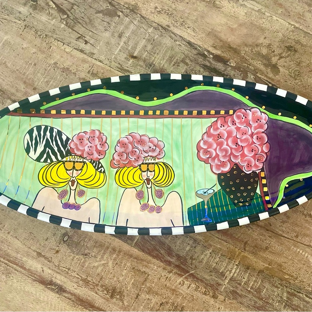 SWAK Lynda Corneille Hand Painted 22" Ceramic Platter, signed
